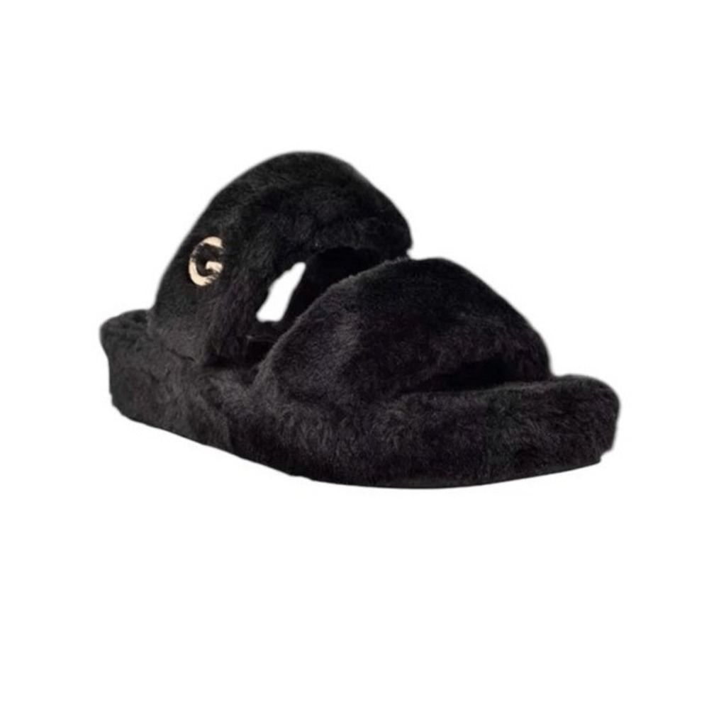 GBG‎ Los Angeles Guess Lennly Casual Furry Slippers Black Faux Fur Slide  9